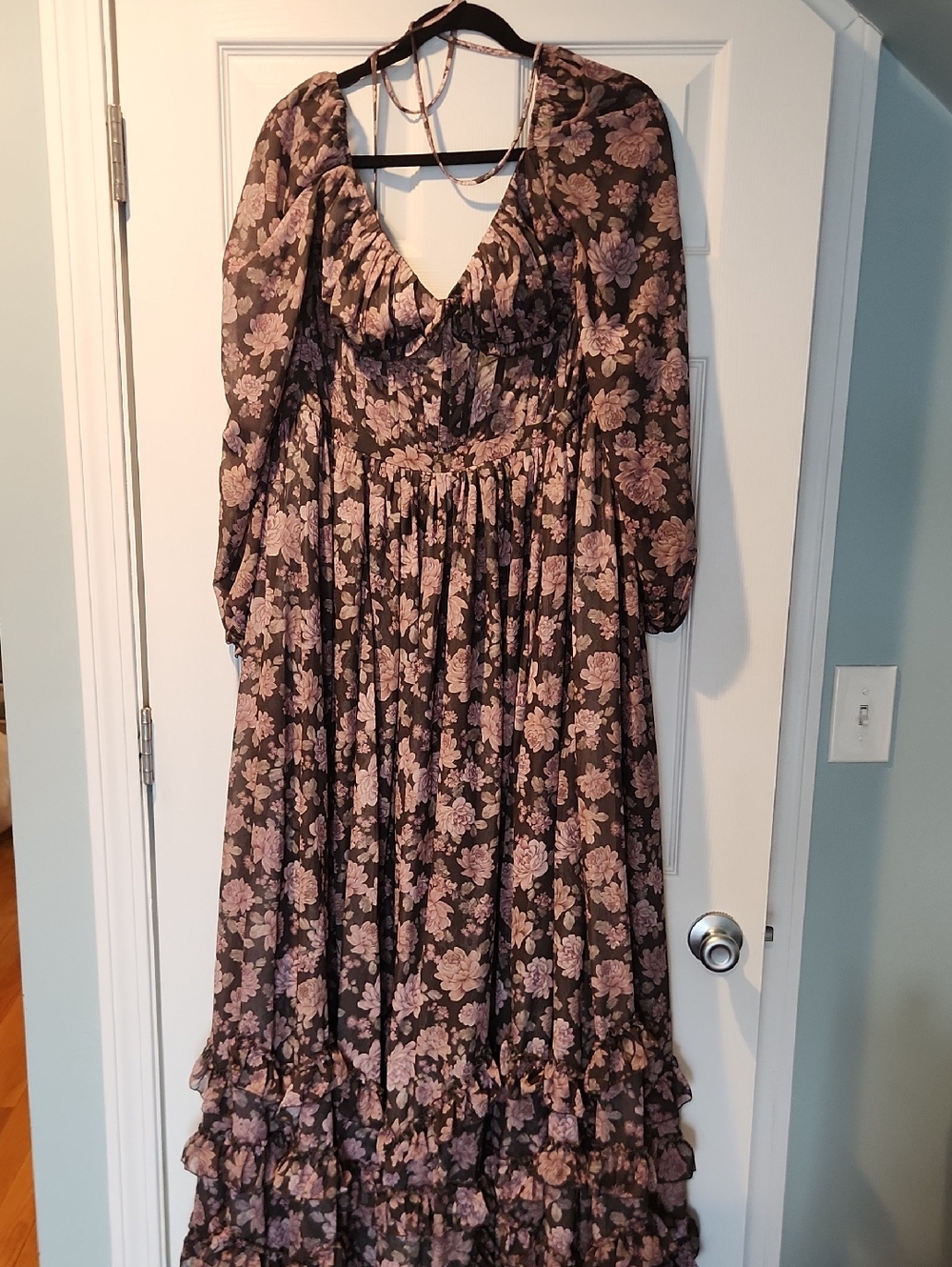 V. Chapman Black Maxi Dress with Pink Floral Print
